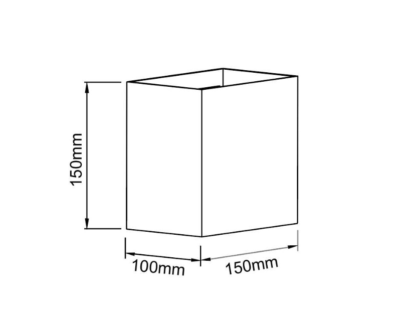 schema dimensioni applique led da parete 150 mm 100 mm 150 mm