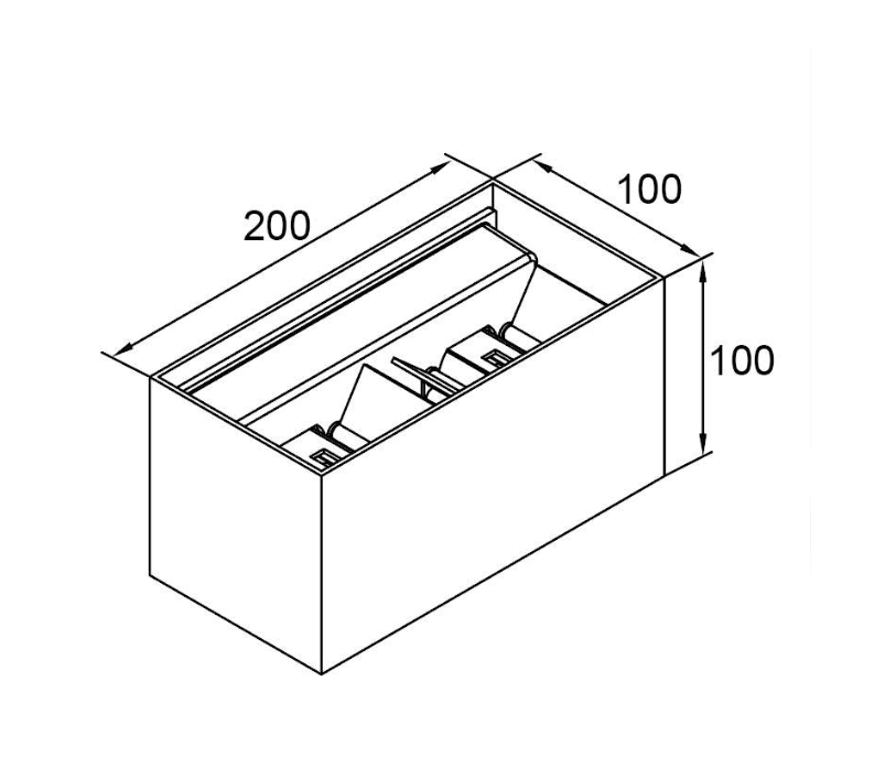 schema dimensioni applique led 200x100x100 mm