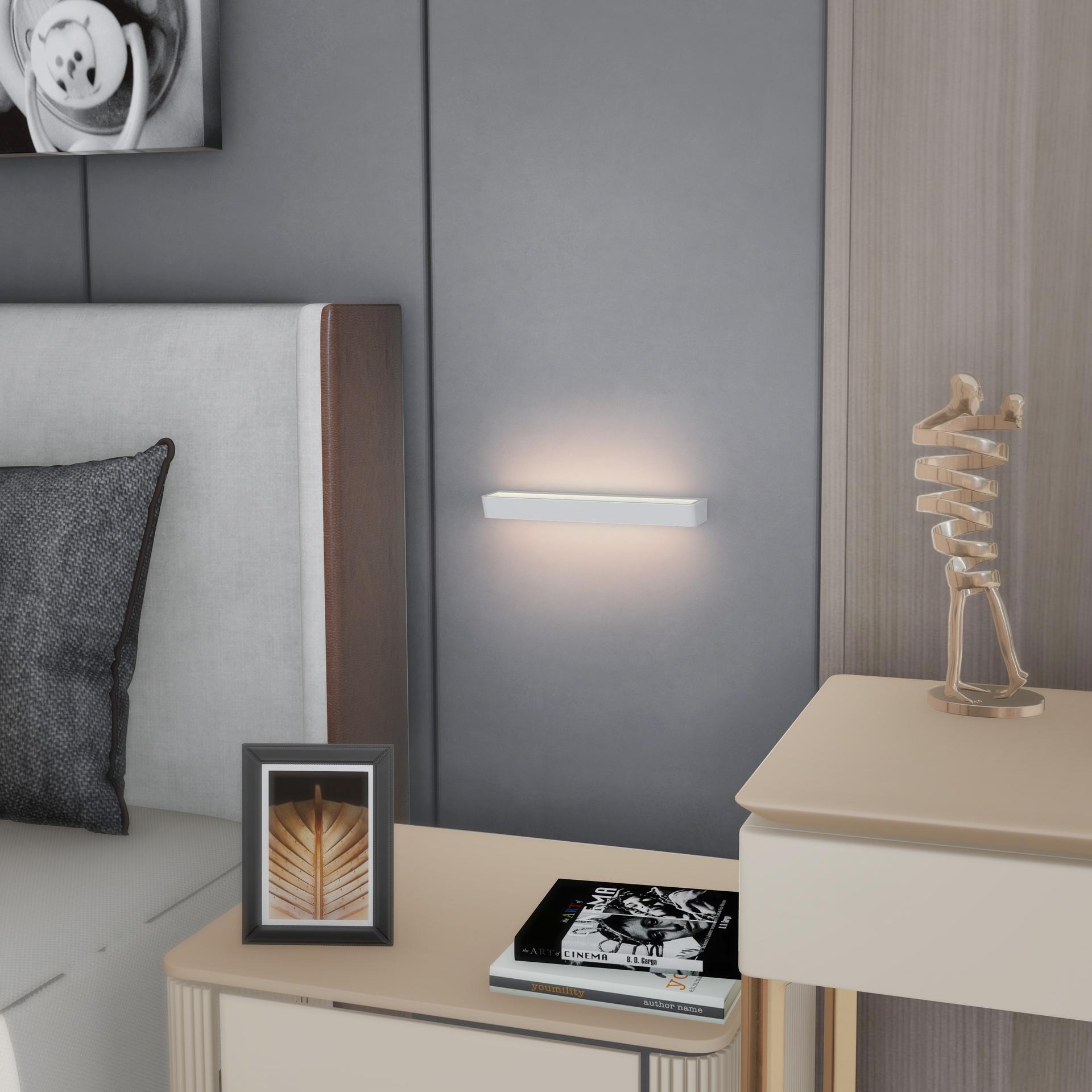 applique led da parete bianca installata su parete in camera da letto