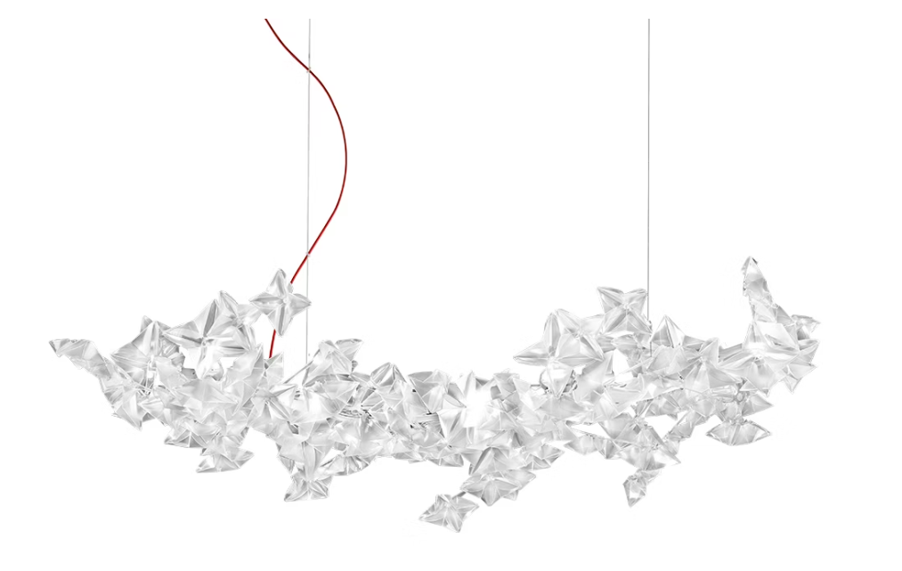 lampada a sospensione slamp hanami large prisma trasparente con cavo rosso vista frontale