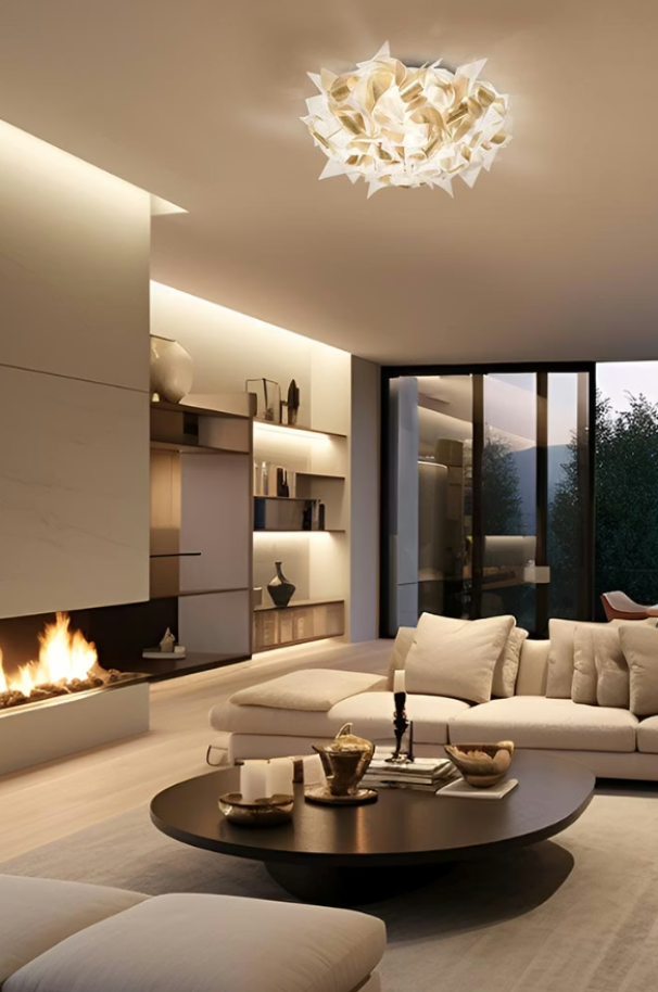 plafoniera slamp veli aurea a soffitto in ambiente living moderno