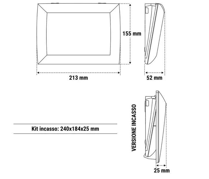 schema dimensionale beghelli metrica led ht l 213x155x52 mm disegno tecnico lampada emergenza beghelli metrica led dimensioni 213 155 52 mm