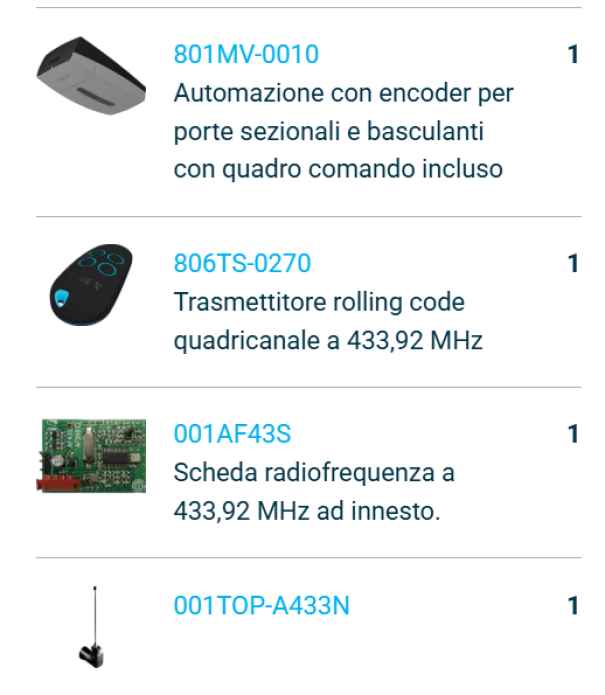 specifiche tecniche kit came ver plus per porte basculanti e sezionali fino a 18 m2