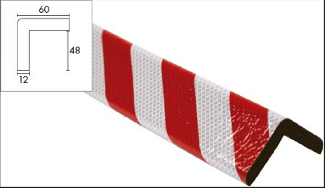 paracolpi rifrangente angolare in poliuretano bianco rosso 1000mm