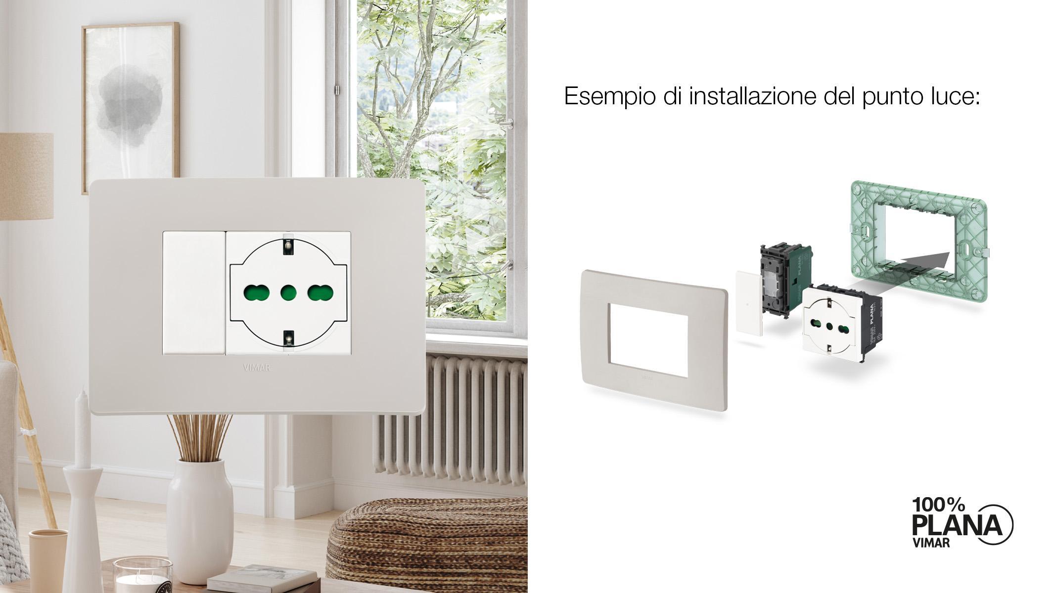 presa universale 2p t p40 installata su placca vimar plana colore bianco