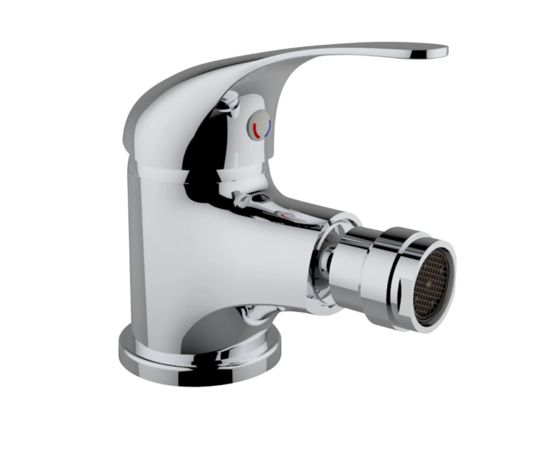 Disegno tecnico miscelatore bidet cromato con quote dimensionali