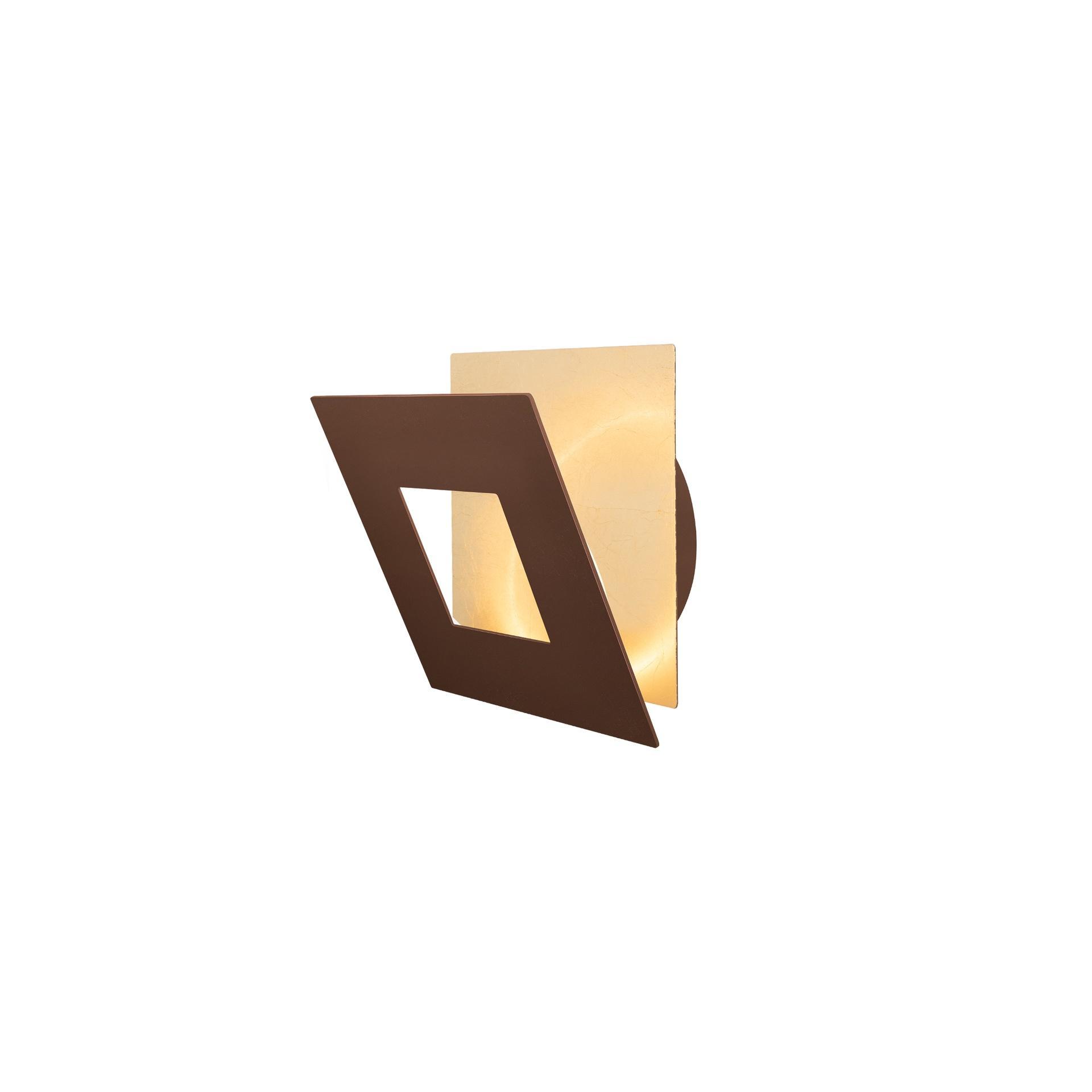 applique led da parete quadrata corten e oro 12w 3000k mantra dalia