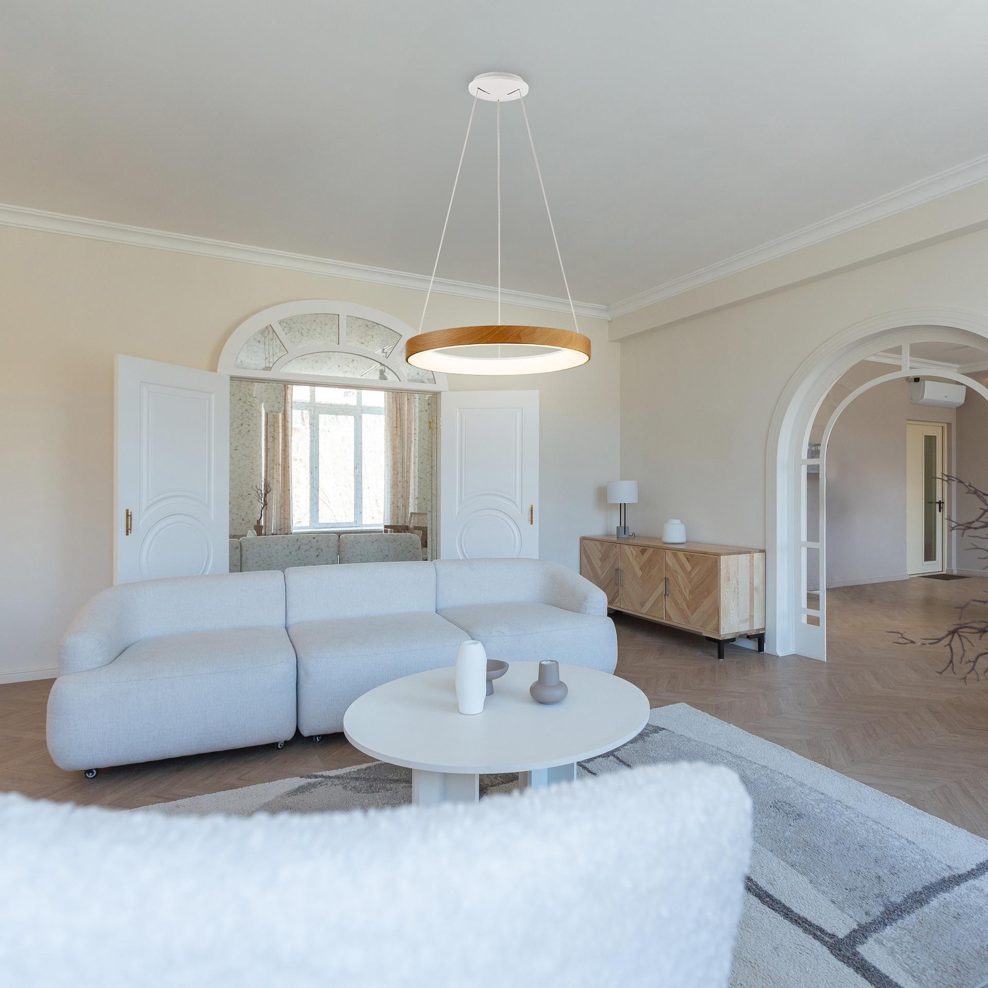 lampadario led dimmerabile a sospensione anello effetto legno