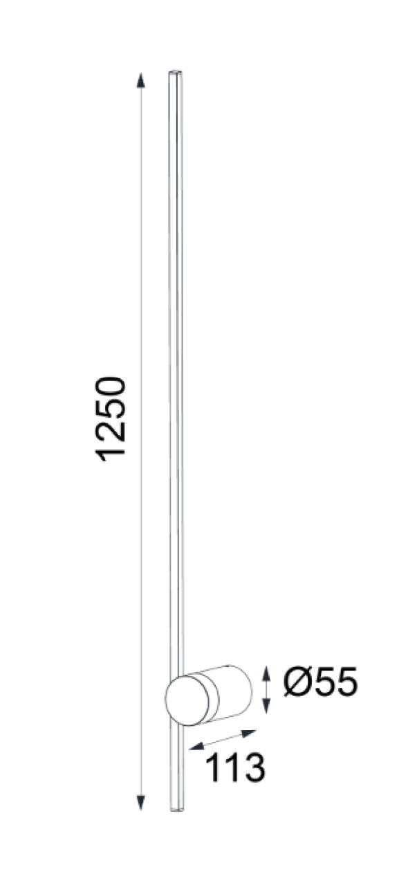 schema dimensioni applique parete led 125 cm profondita 113 mm