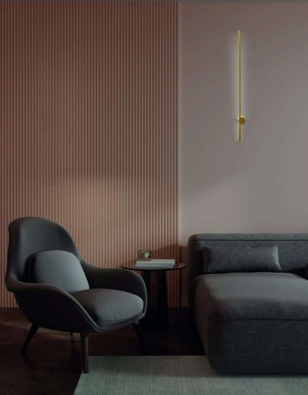 applique da parete led oro installata su parete in soggiorno