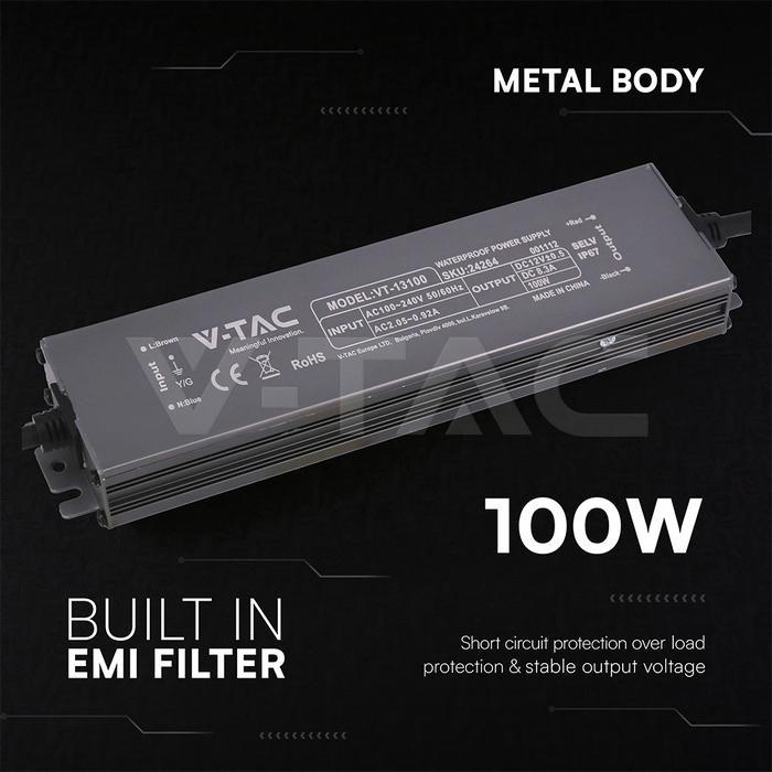 alimentatore led 12v 100w corpo in metallo per dissipazione termica