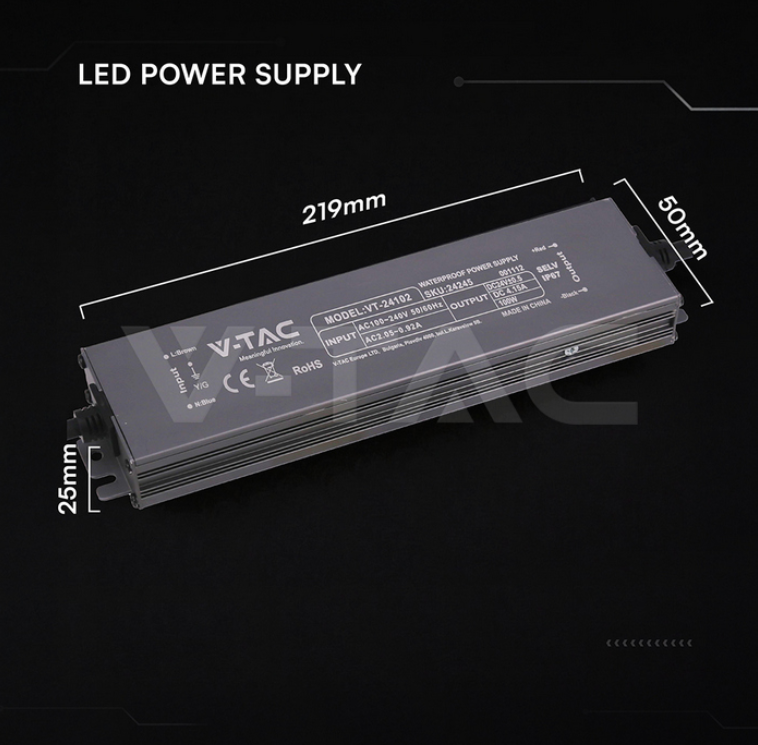 Dimensioni alimentatore LED V Tac 219x50x25 mm alimentatore led v tac dimensioni 219x50x25 mm 24v 100w