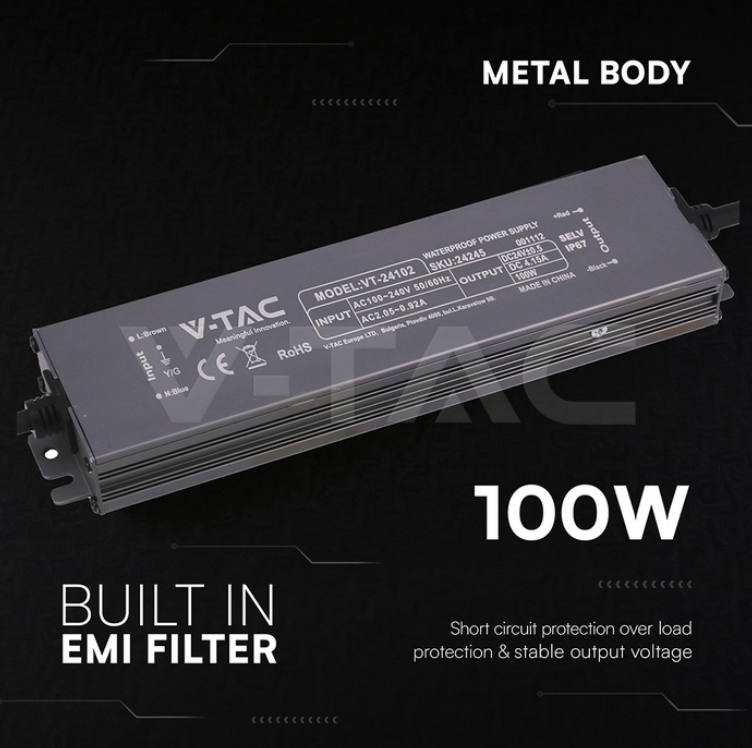 Alimentatore LED 24V 100W con filtro EMI integrato alimentatore led 24v 100w v tac corpo in metallo con filtro emi