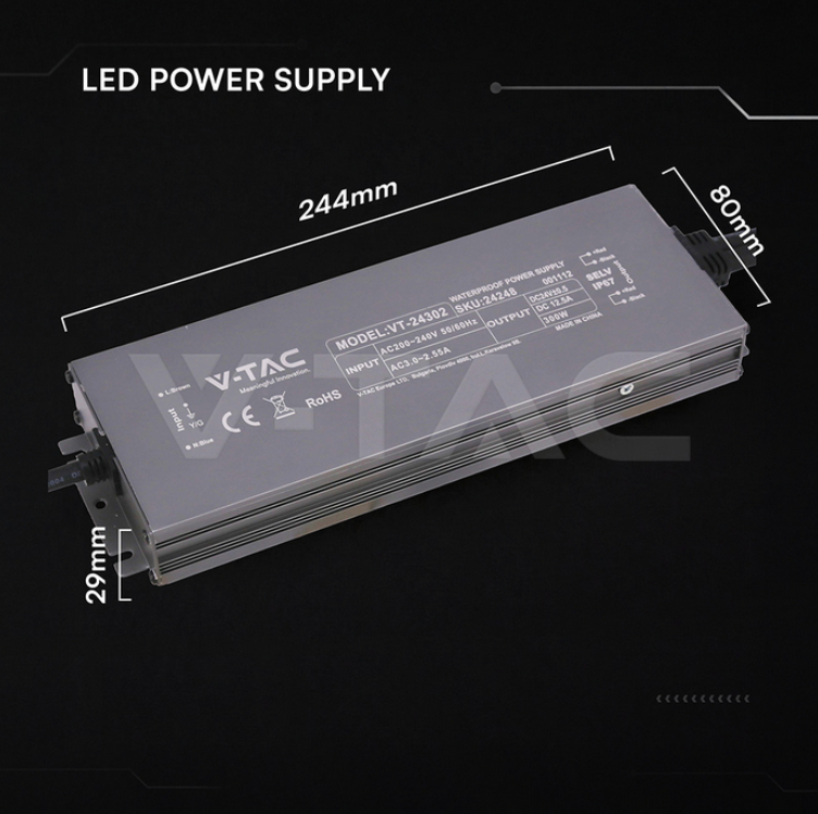 alimentatore led 24v 300w misure 244x80x29 mm alimentatore led 24v 300w dimensioni 244x80x29 mm