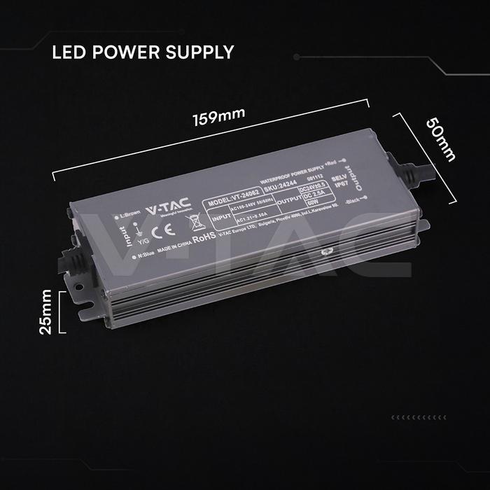 alimentatore led 24v 60w dimensioni 159x50x25 mm v tac