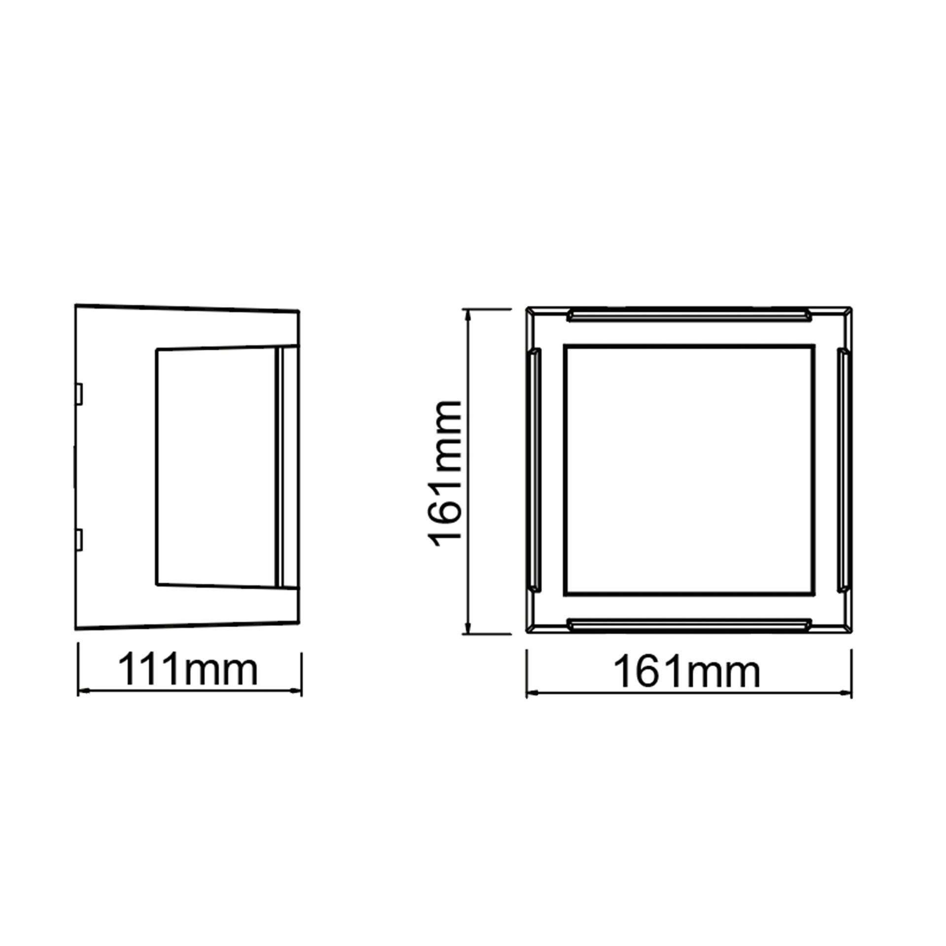 disegno tecnico applique led esterno quadrata dimensioni 16x16x11 centimetri