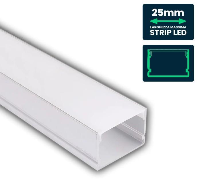 profilo lineare in alluminio per strip led 25 mm con copertura bianco opaco