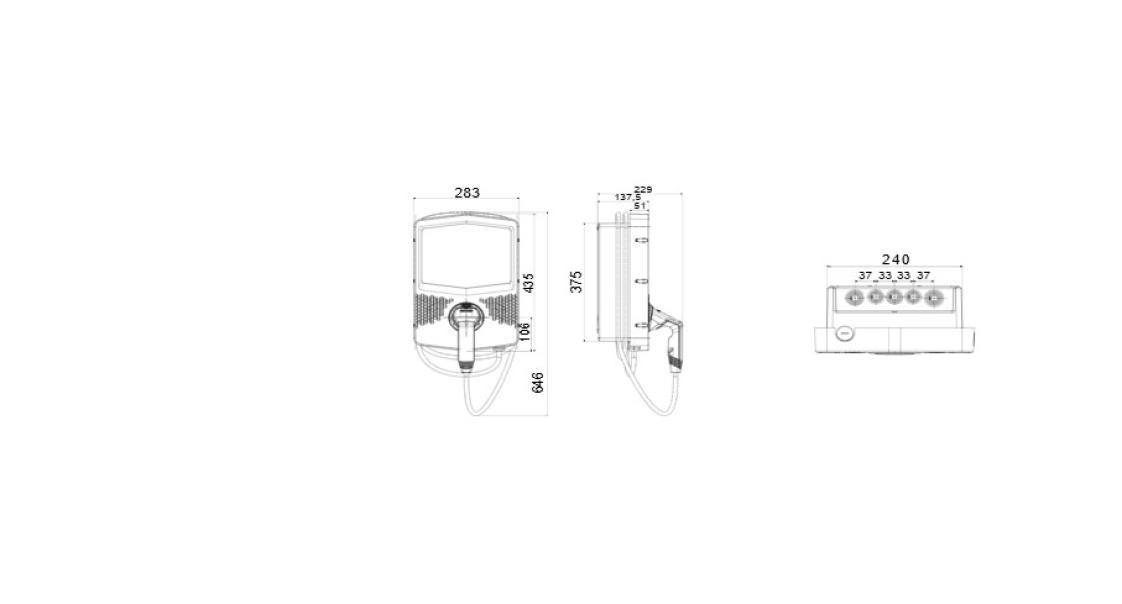vista frontale wallbox gewiss joinon evo con dimensioni tecniche installazione