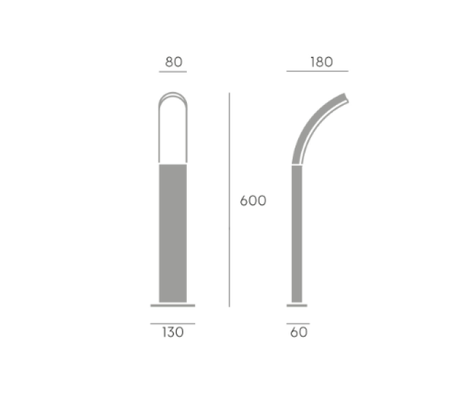 disegno tecnico paletto led sovil virgola altezza 600 mm