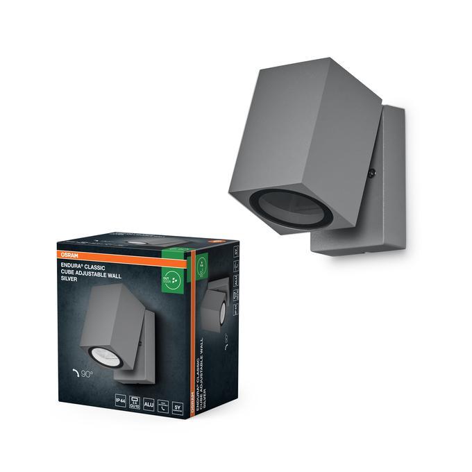 applique da parete esterna argento con confezione ledvance endura classic cube