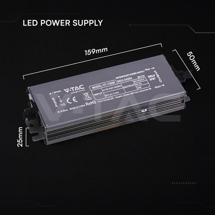 alimentatore led v tac 12v 60w dimensioni 159x50x25 mm