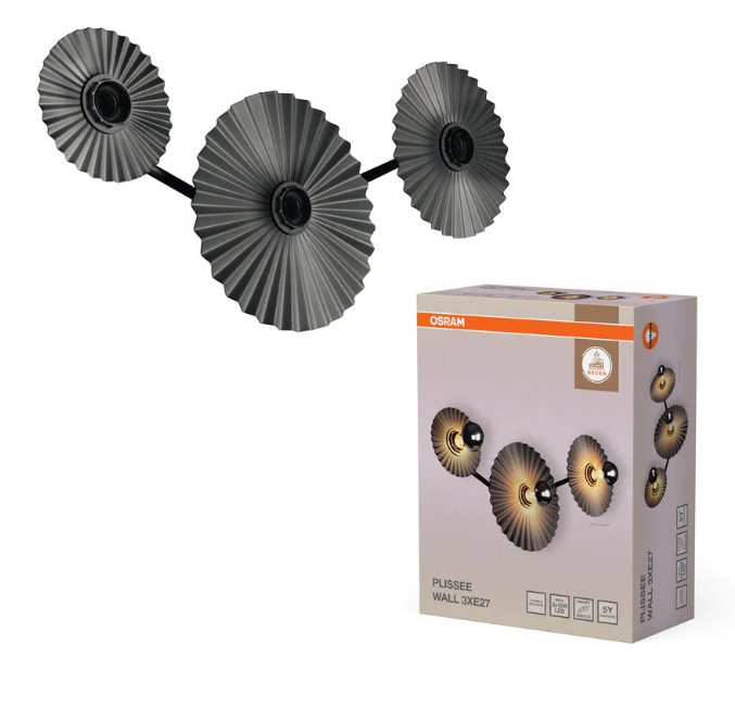 applique decorativa da parete a dischi plissettati 3xe27 con confezione