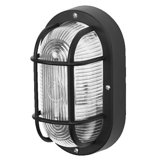 plafoniera ovale nera e27 con griglia e diffusore in vetro vista laterale