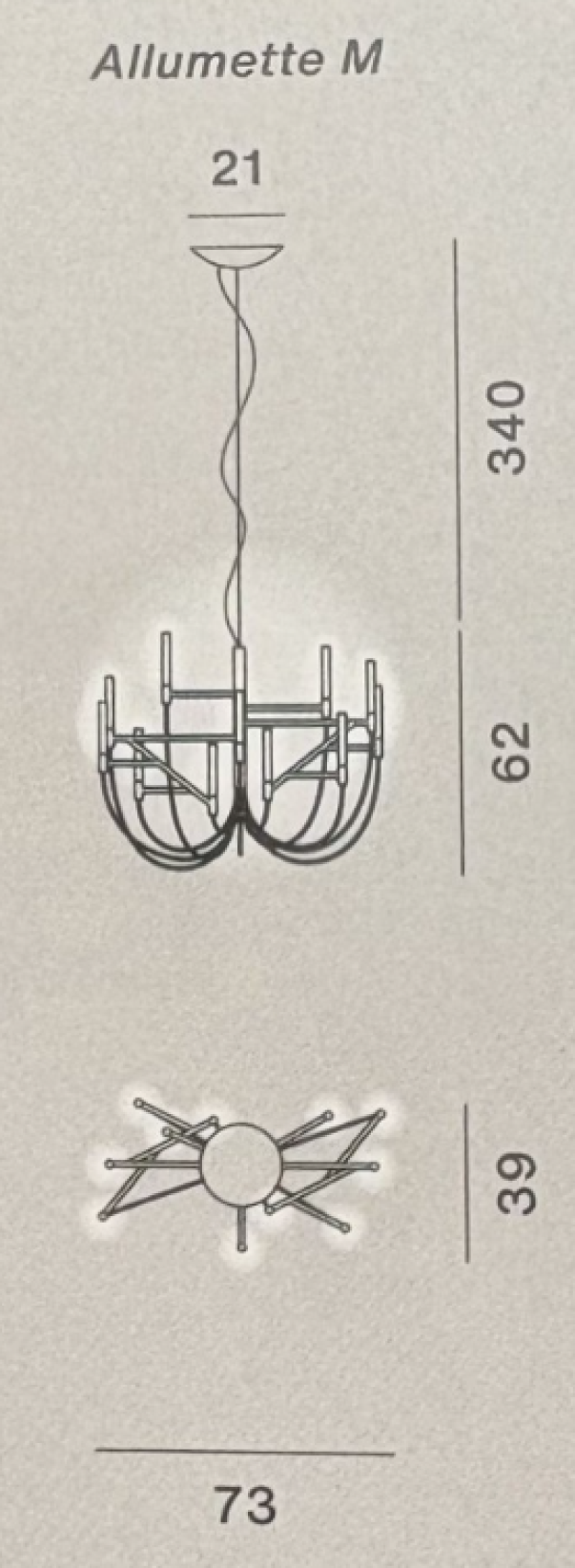 schema dimensioni foscarini allumette m 73 39 62 cm schema tecnico lampadario a sospensione foscarini allumette m dimensioni 73 39 62 cm