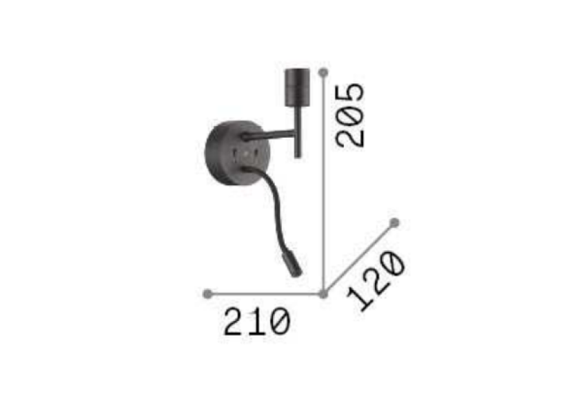 schema dimensionale applique da parete ideal lux set up map2 210 120 205 mm