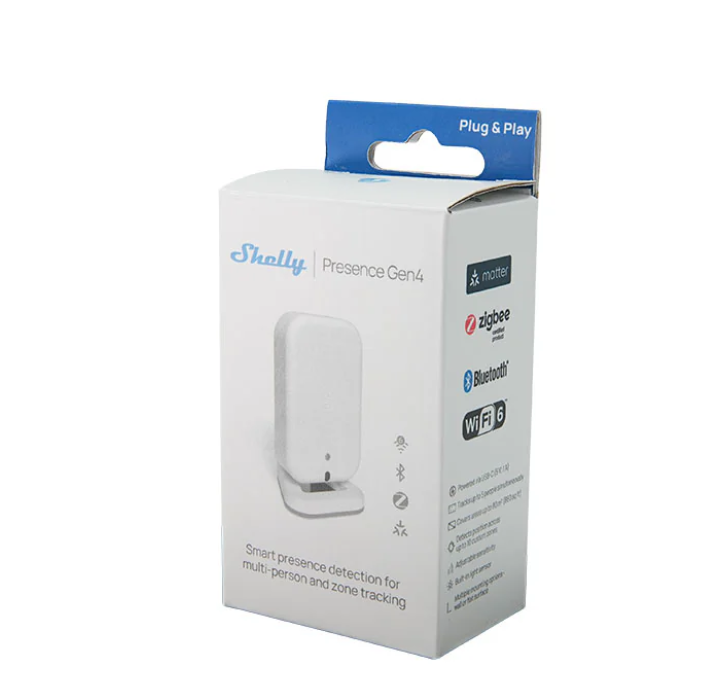 confezione sensore di presenza shelly presence gen4 con wi fi 6 bluetooth zigbee matter
