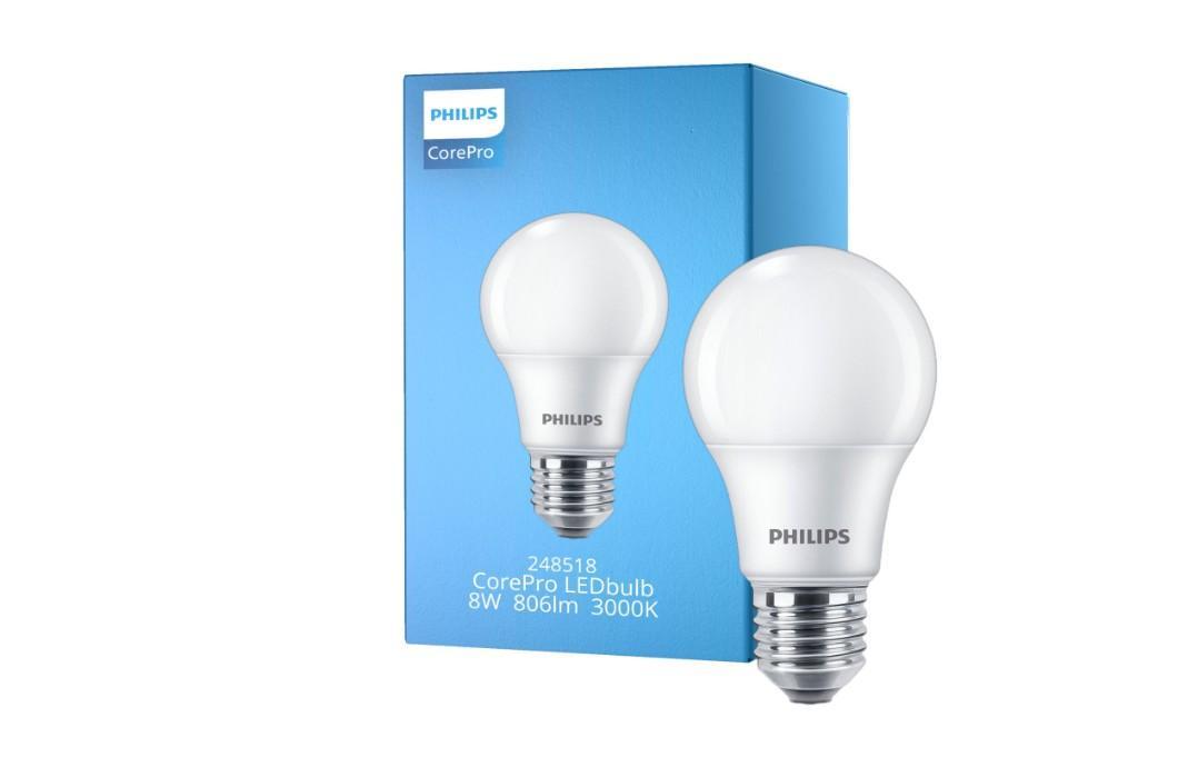 confezione lampadina led philips corepro 8w 806 lm 3000k e27 a60