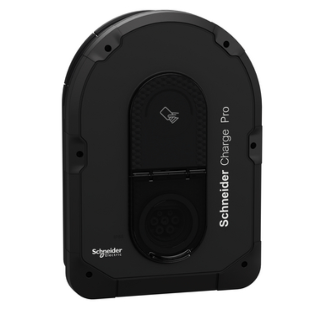 stazione di ricarica schneider charge pro nera con presa t2s e icona rfid