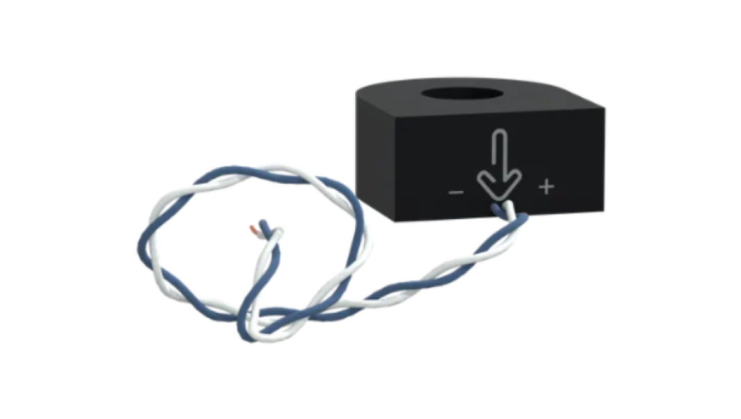 trasformatore amperometrico per quadro elettrico con indicazione polarita e cavetti collegamento