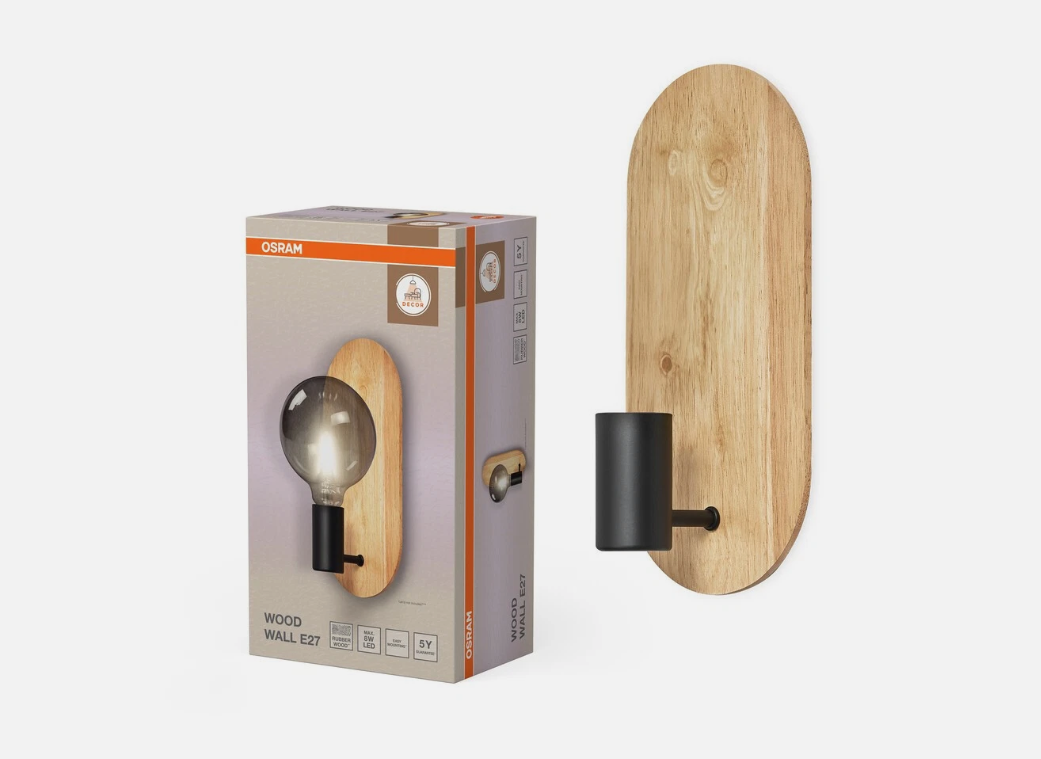 applique da parete in legno con portalampada nero attacco e27 ledvance