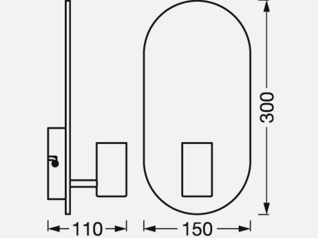 schema dimensionale applique da parete e27 300 mm 150 mm 110 mm