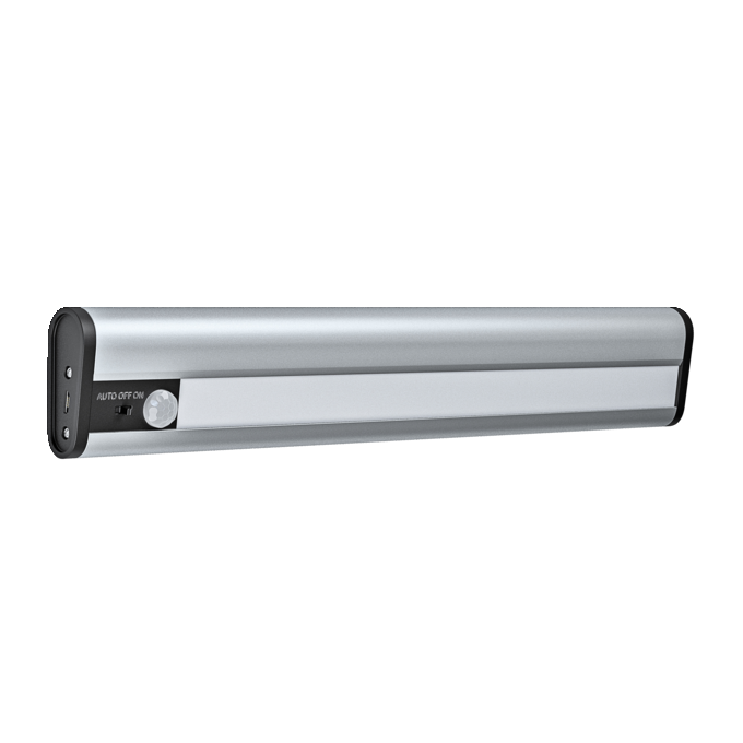 barra led ricaricabile usb 300mm in alluminio argento vista frontale