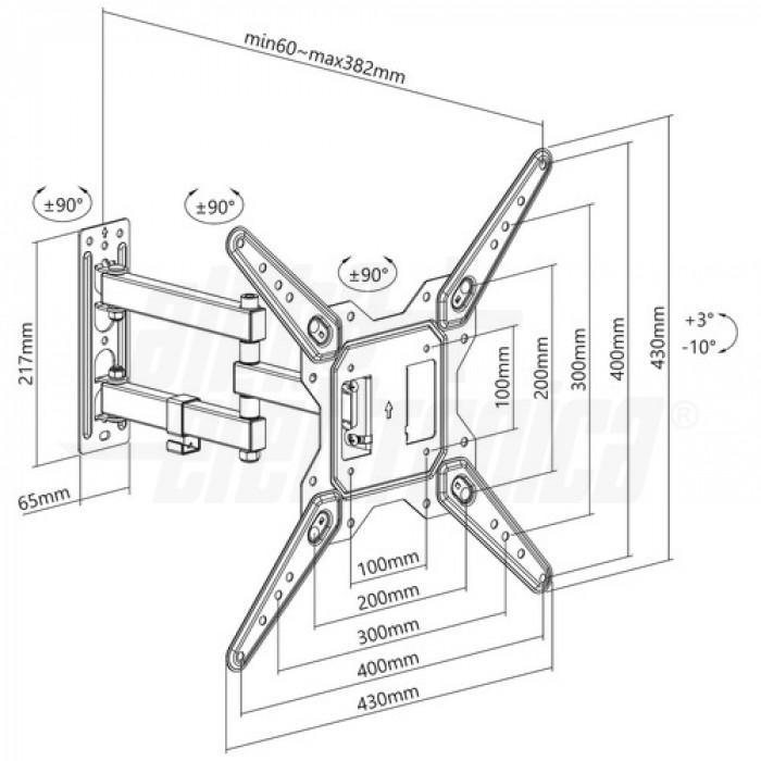disegno tecnico staffa tv orientabile vesa fino 400x400