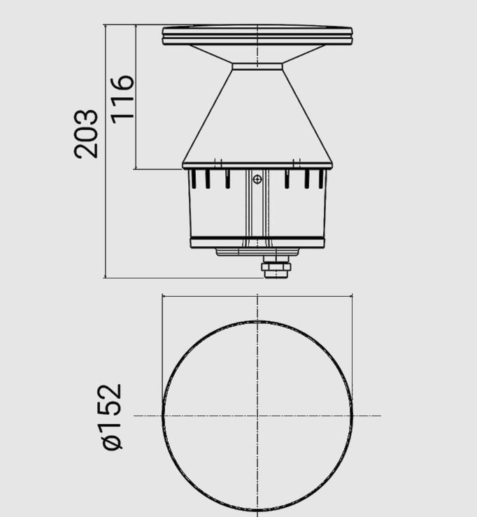 disegno tecnico testa palo led diametro 152 altezza 116