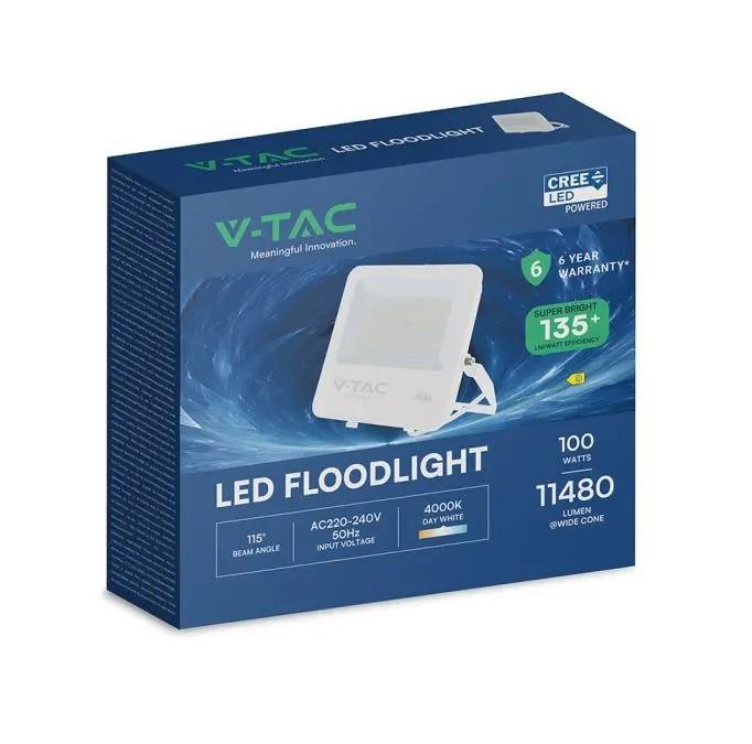 confezione proiettore led floodlight v tac 100w 4000k 11480 lumen