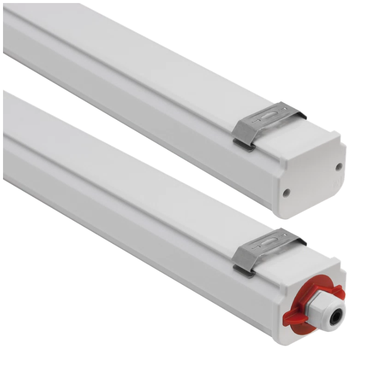 dettaglio plafoniera stagna led con staffa fissaggio e pressacavo