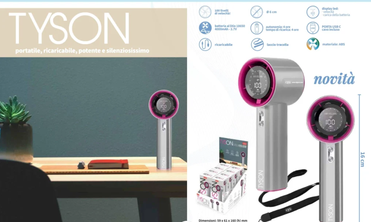 ventilatore portatile da scrivania cfg grigio e viola in ambiente ufficio