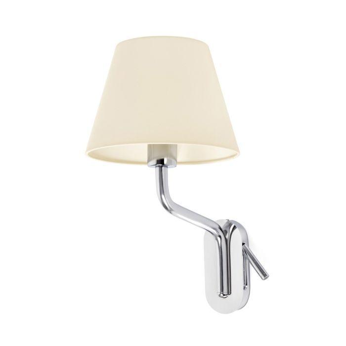 applique da parete faro eterna cromo con paralume beige e luce lettura