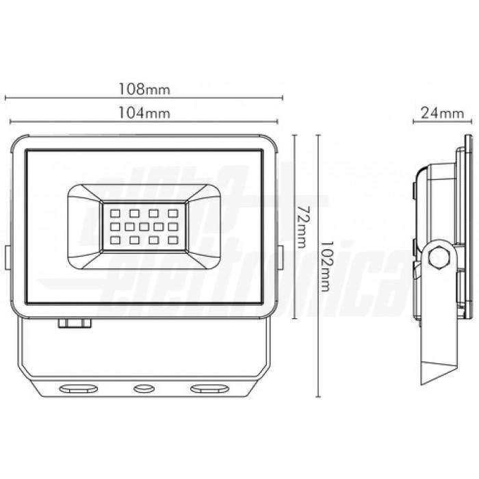 disegno tecnico proiettore led 108x72x24 mm con quote