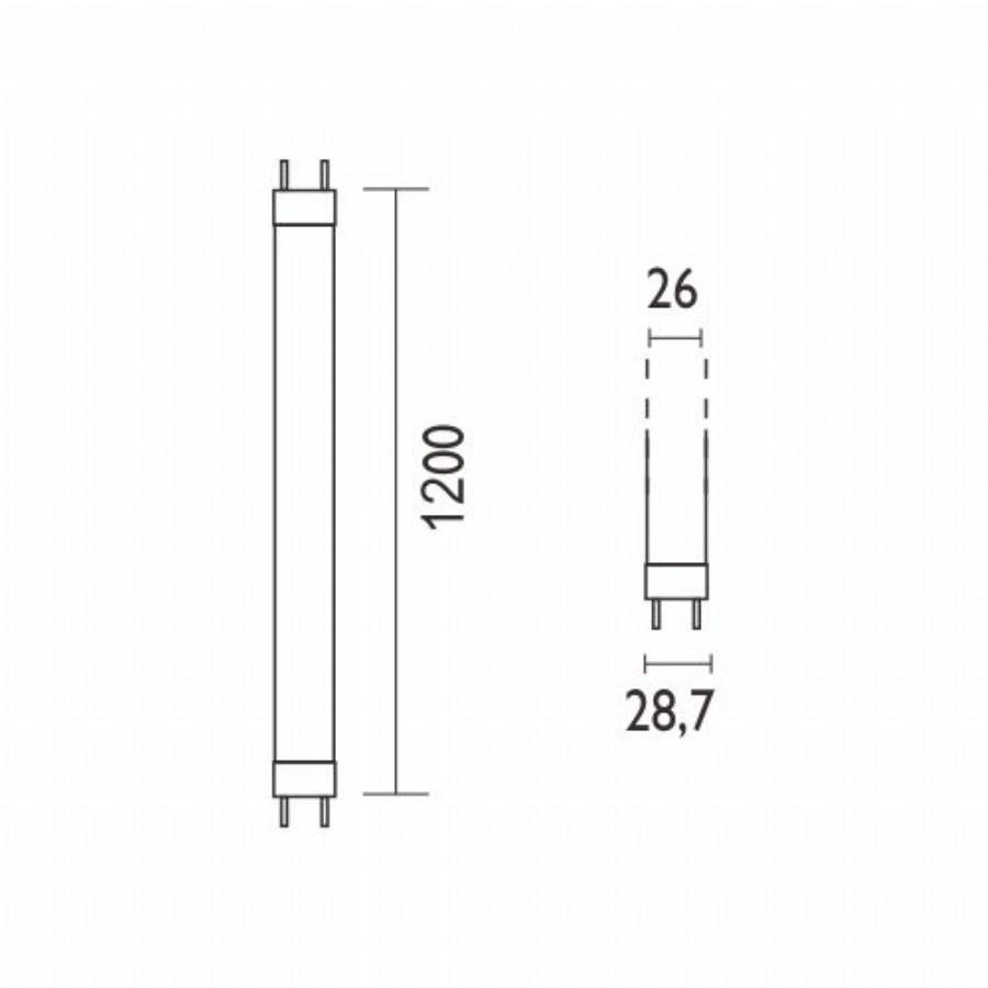 disegno tecnico tubo led t8 1200mm diametro 26mm