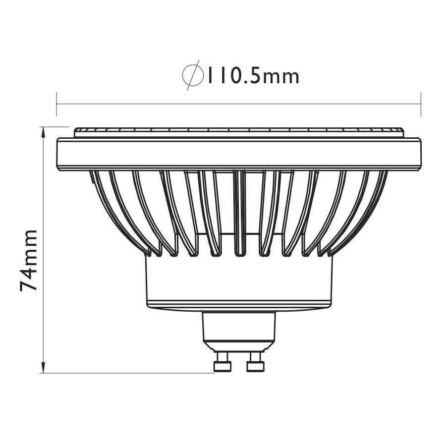 disegno tecnico lampadina qr14 diametro 110 5 mm altezza 74 mm
