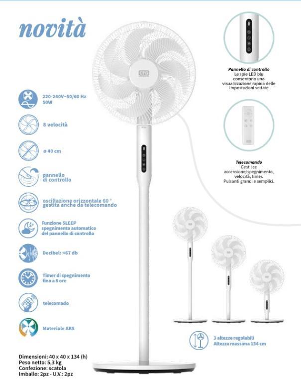 ventilatore a piantana cfg 40 cm con telecomando e pannello led