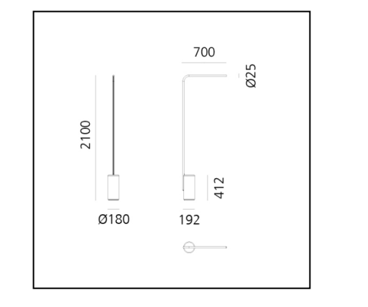 schema tecnico dimensioni lampada da terra artemide veil floor 1 arm 2100 mm