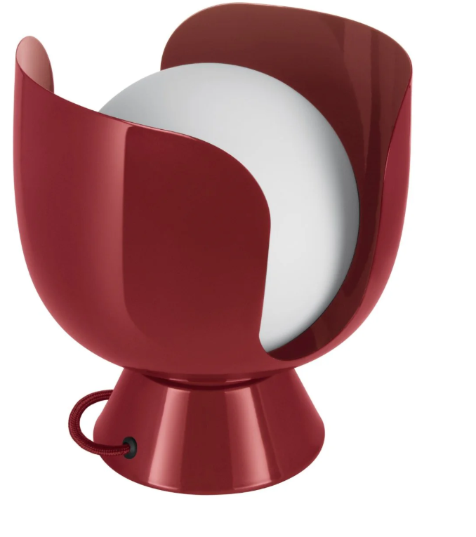 lampada da tavolo decorativa a corolla colore rosso con diffusore in vetro e cavo con interruttore
