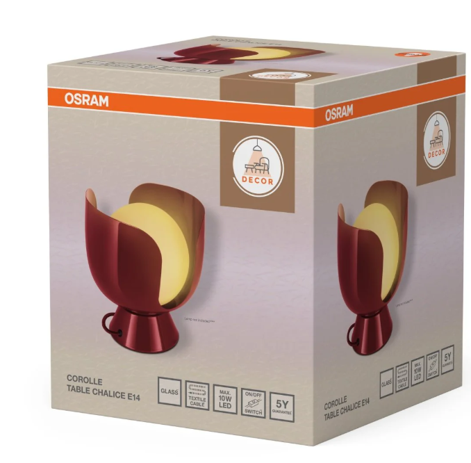 scatola prodotto lampada da tavolo decorativa corolle osram decor attacco e14 confezione 2 pezzi