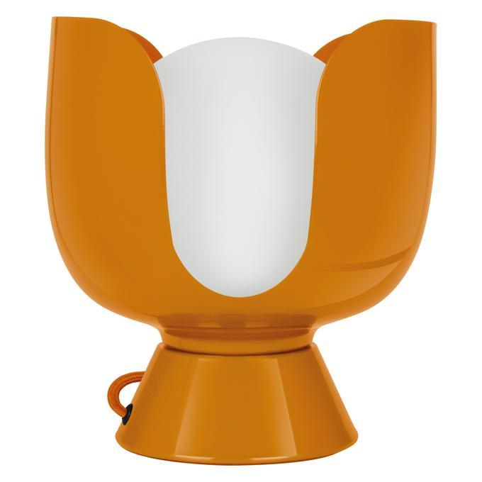 lampada da tavolo arancione in metallo e vetro con portalampada e14